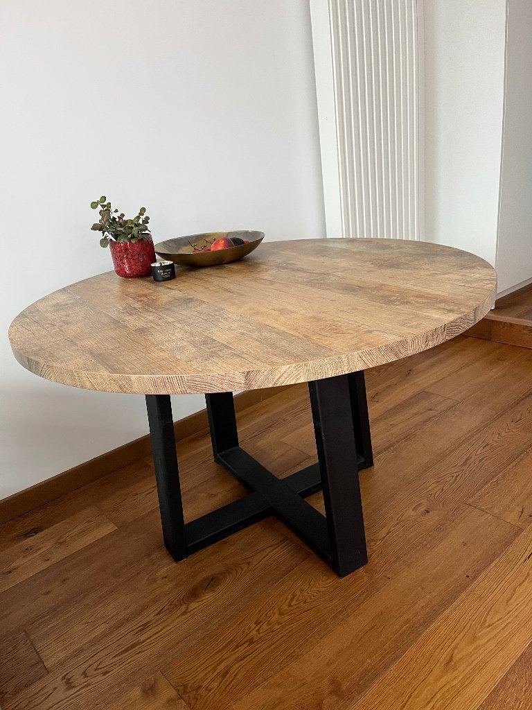 Eettafel, Huis en Inrichting, Tafels | Eettafels, Ophalen, Kunststof, Rond, Zo goed als nieuw