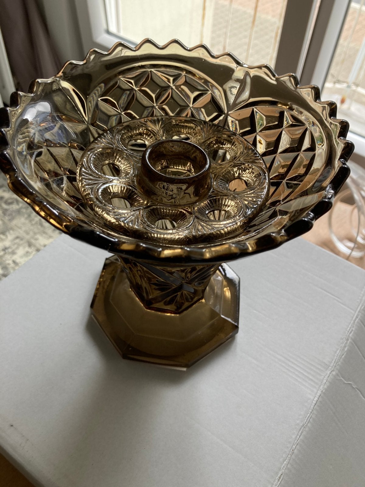 Vintage Art Deco glazen vaas , rookbruin, Pique Fleur, Antiek en Kunst, Antiek | Vazen, Ophalen of Verzenden