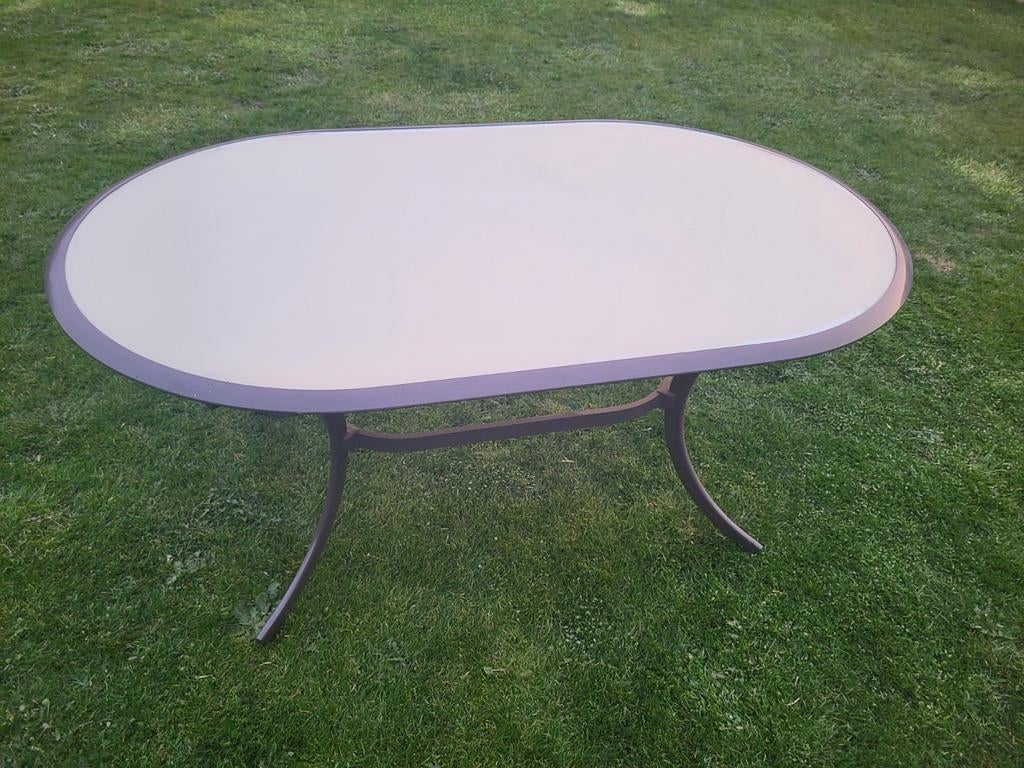 Tuintafel 160x100 - Aluminium met glazen tablet, Ophalen, Aluminium