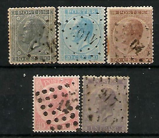 België 1865/6 Kon. Leopold I OBP 17/21, Enlèvement ou Envoi, Autre, Affranchi, Maison royale
