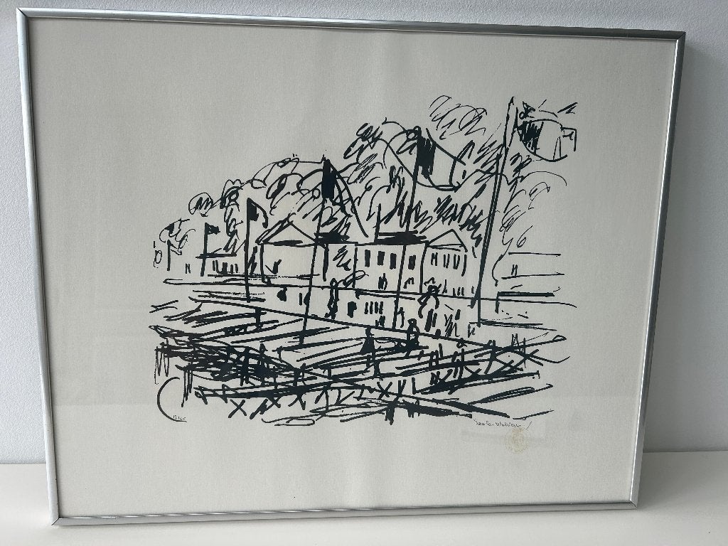 Zeefdruk van H-V Wolvens "Stadsgezicht ..", Antiek en Kunst, Kunst | Litho's en Zeefdrukken, Gesigneerd, Ophalen of Verzenden