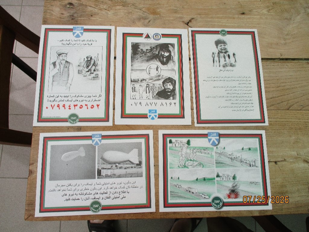 Set propagandapamfletten ISAF. Afghanistan, Verzenden