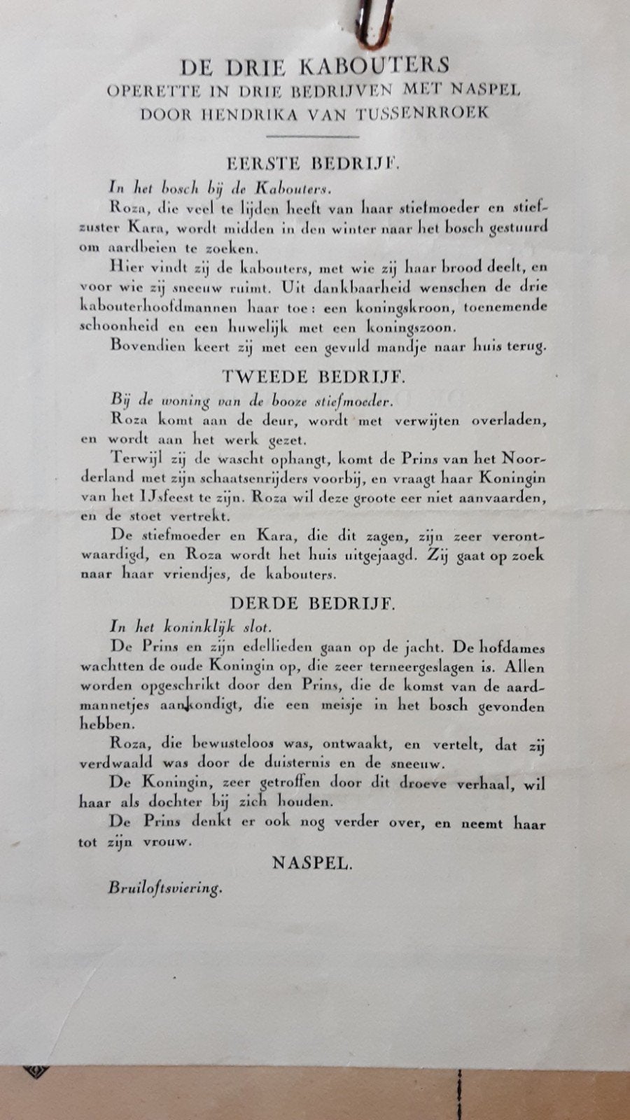 de drie kaboutertjes, kinder-operette, H v Tussenbroek, 1897, Ophalen of Verzenden