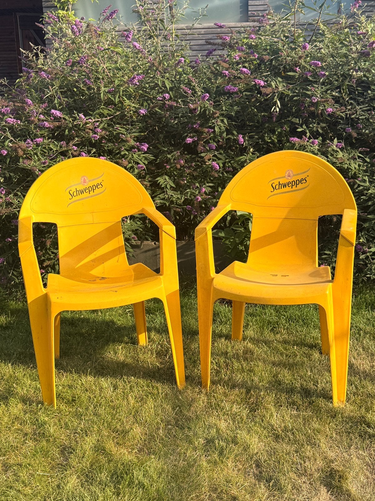 Hippe zonnige zomerse tuin/terras stoelen van Schweppes, Enlèvement, Utilisé, Synthétique