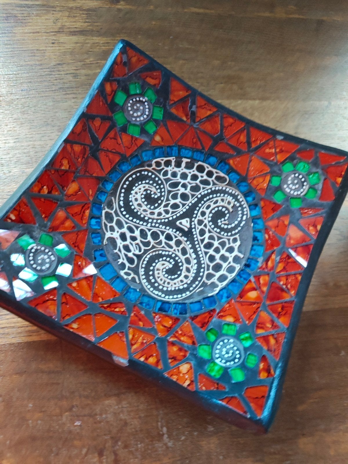 Decoratieve mozaïek schaal – handgemaakt – kleurrijk, Antiek en Kunst, Ophalen of Verzenden