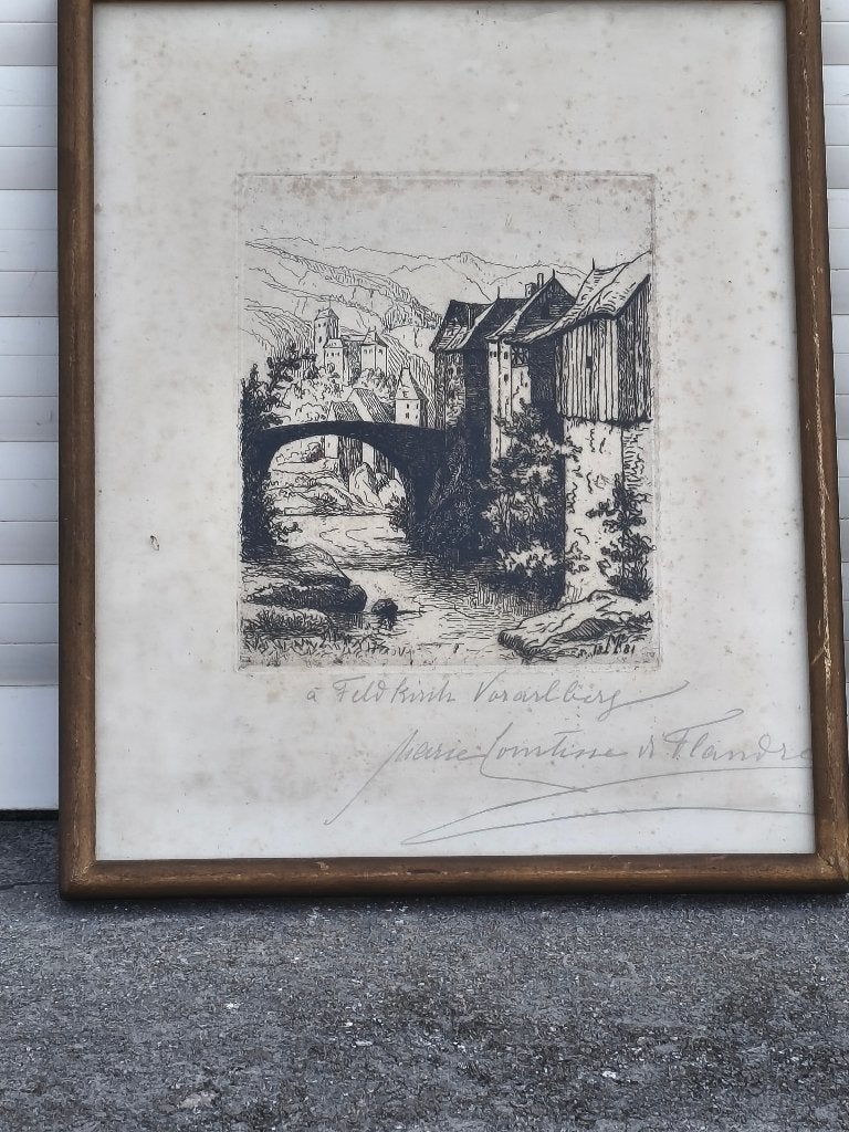 Gravure signe marie contesse de flandre, Antiquités & Art, Enlèvement ou Envoi, Gravure
