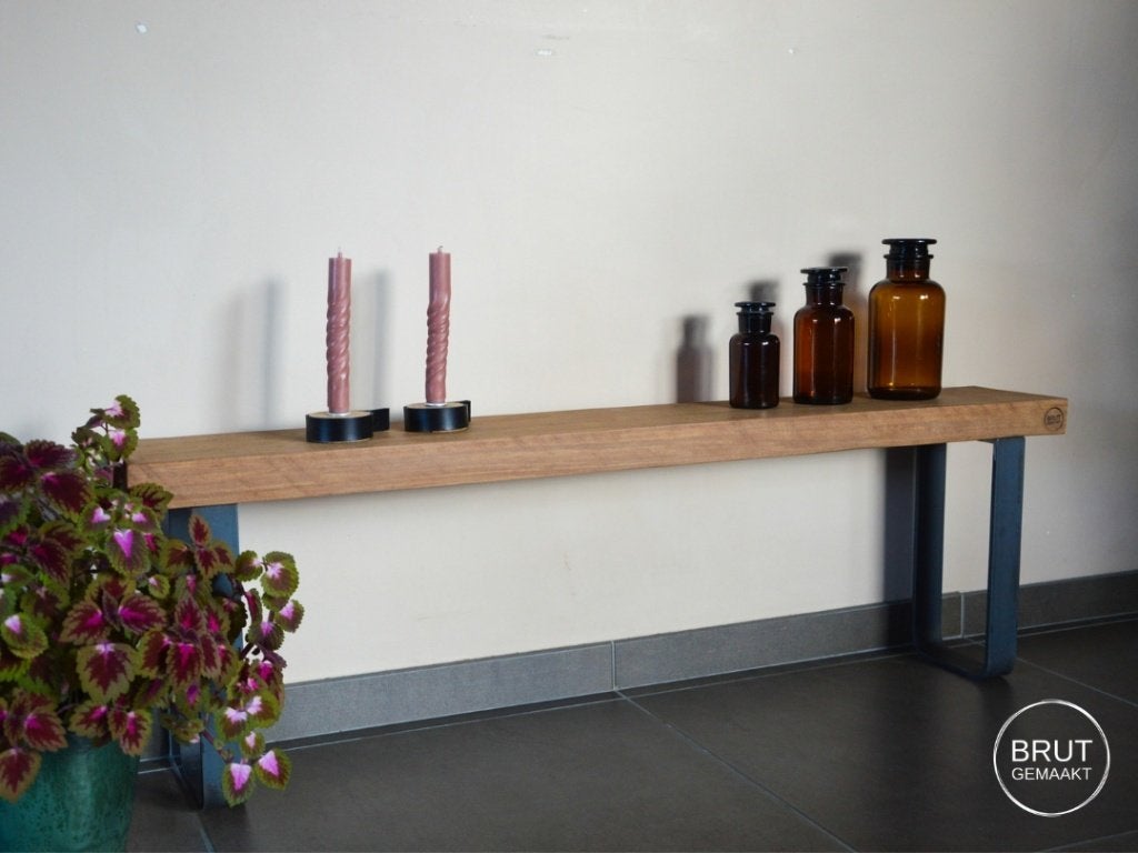 Industriële bijzettafel, Sidetable met stalen poten, Huis en Inrichting, Ophalen, 100 tot 150 cm, Nieuw, Minder dan 25 cm