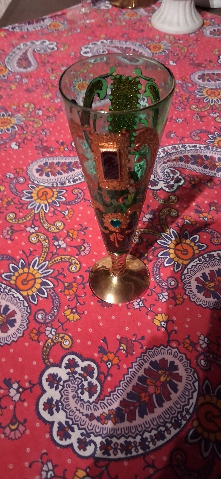 Vintage Murano "Tre Fuochi" Wijnglas / Champagneglas – Groen, Ophalen