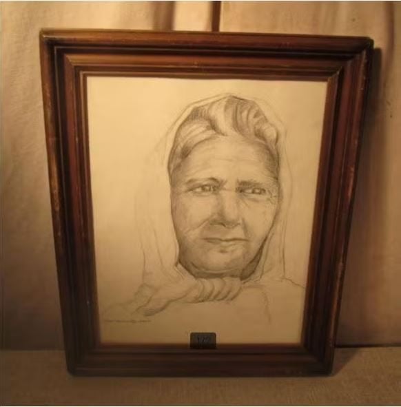 Mooie Tekening 'Oudere Vrouw met Sluier' - Henk Horward, Ophalen of Verzenden