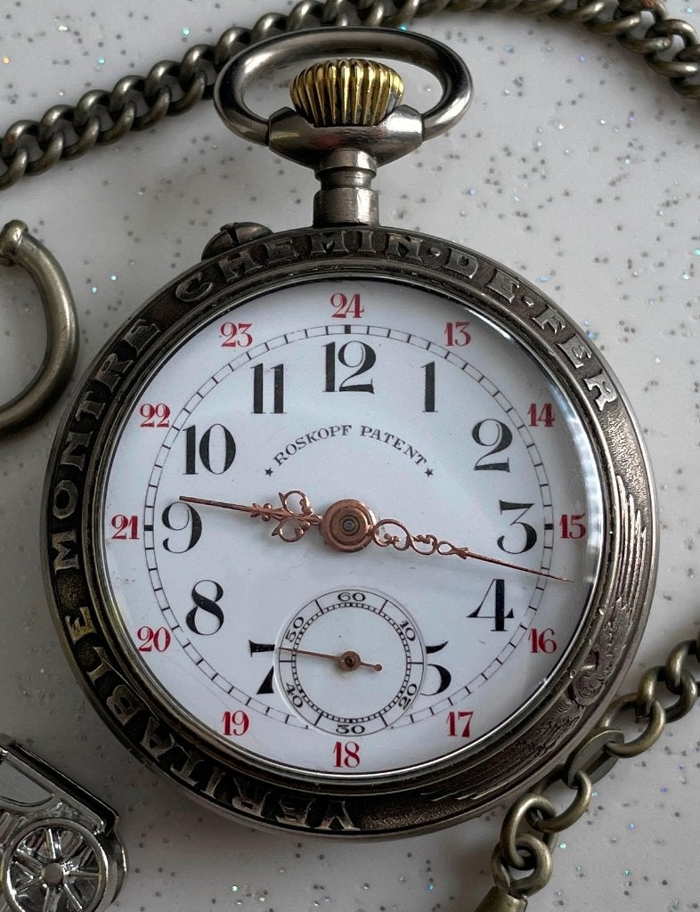 ROSKOPF horloge, echt spoorweghorloge type 10 en 12, Ophalen, Staal, Zakhorloge, Staal