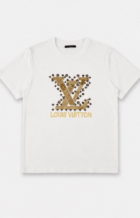 Louis Vuitton T-shirt wit met goud logo – maat S, Verzenden, Zo goed als nieuw, Maat 46 (S) of kleiner, Wit