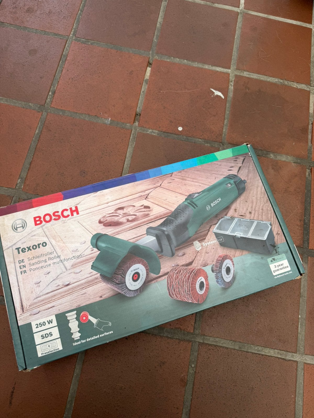 Bosch Texoro Schuurmachine met rolletjes en toebehoren, Ophalen, Zo goed als nieuw