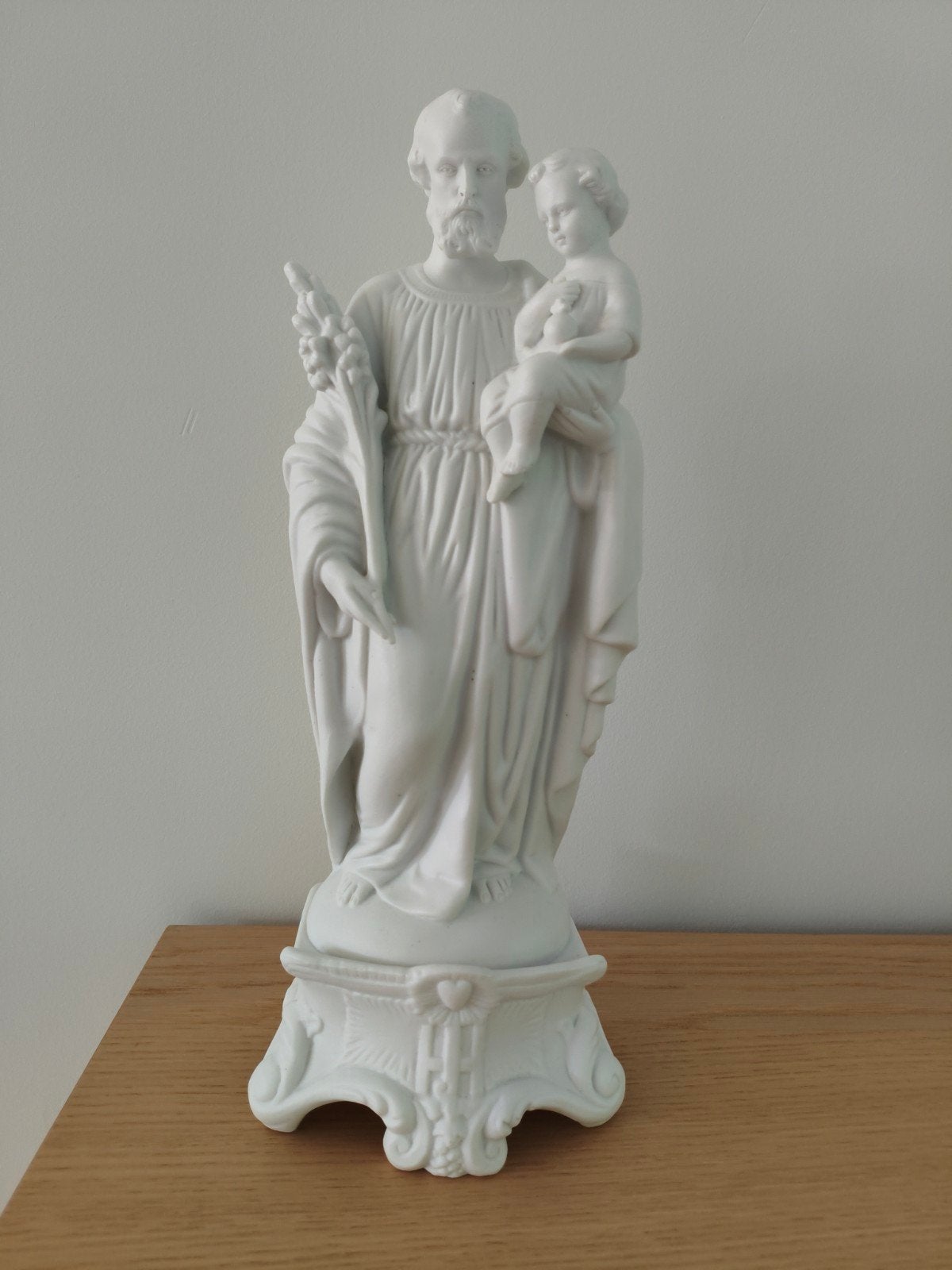 Antiek Frans beeld Sint Jozef met kind in biscuitporselein, Enlèvement