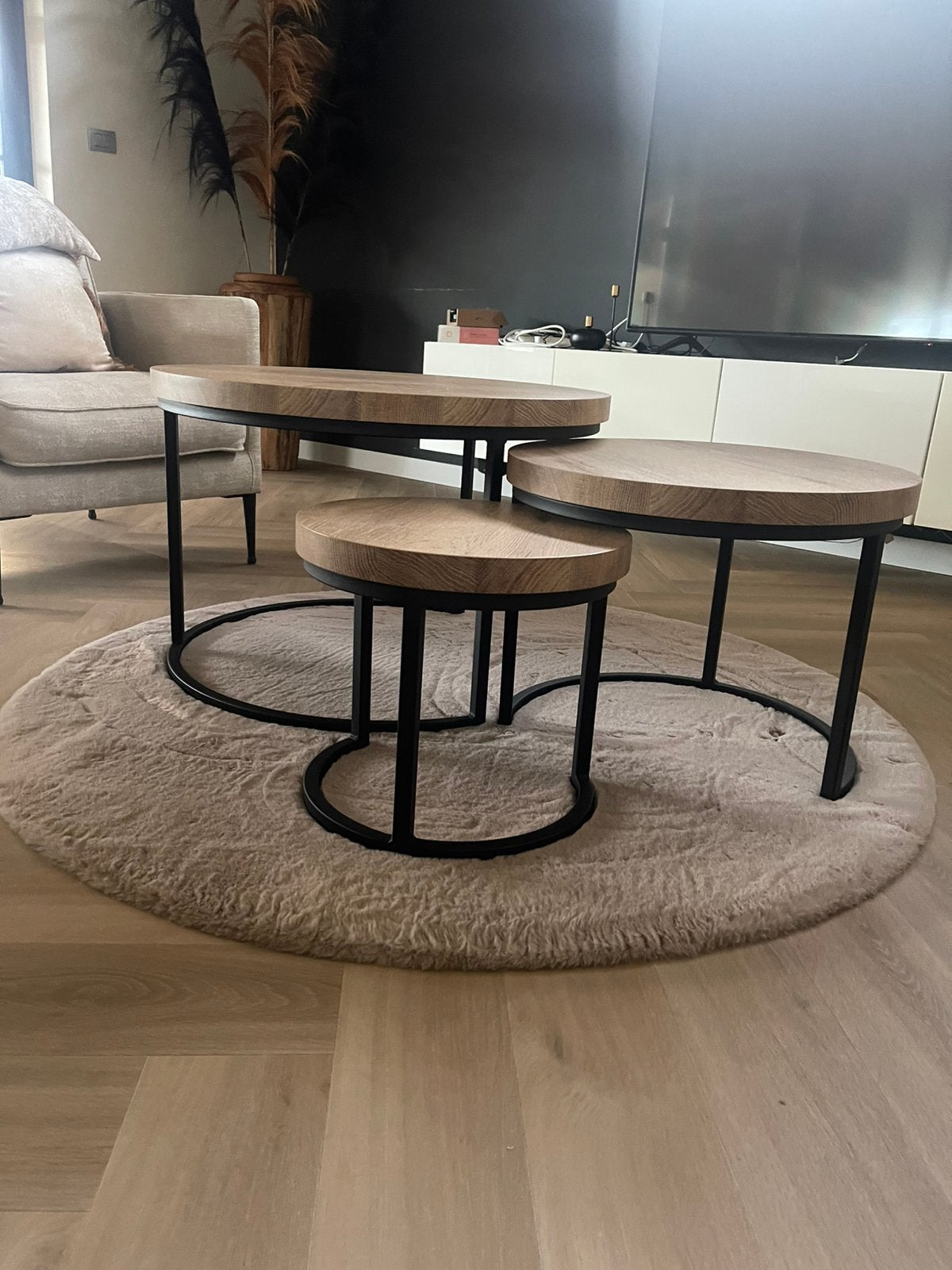 Ensemble de 3 tables à café, Enlèvement, Comme neuf, Rond, Chêne