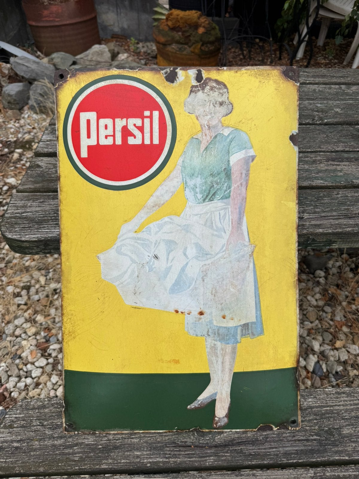 Ancien panneau d'affichage en émail Persil lavandière, Enlèvement ou Envoi, Utilisé, Panneau publicitaire