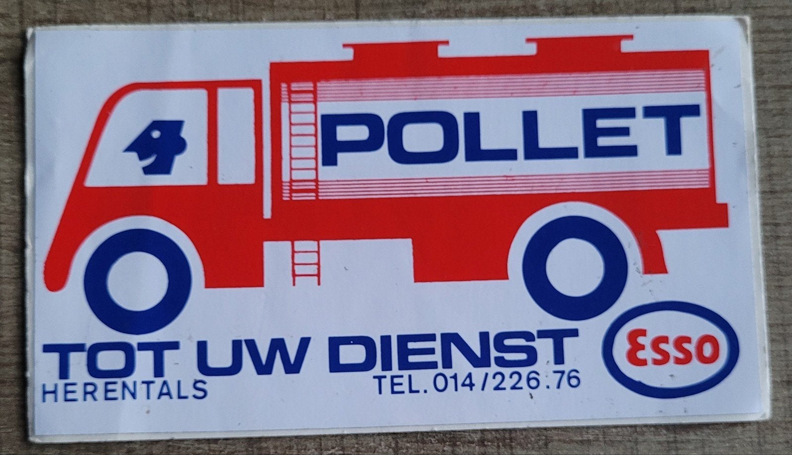 Oude sticker: Pollet - Esso, Verzamelen, Ophalen of Verzenden, Gebruikt, Bedrijf of Vereniging