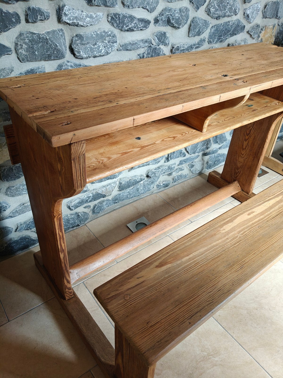 Banc d'école bureau ancien vintage, Enlèvement