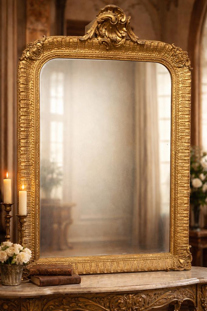 Grote vergulde spiegel stijl rococo Louis XV, Ophalen