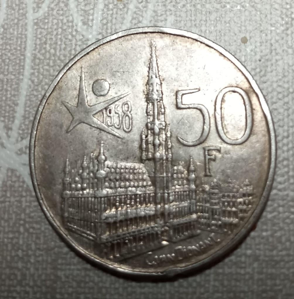 Pièce 50 francs – Baudouin Expo 1958 néerlandais, Postzegels en Munten, Ophalen, Setje, Zilver, Zilver