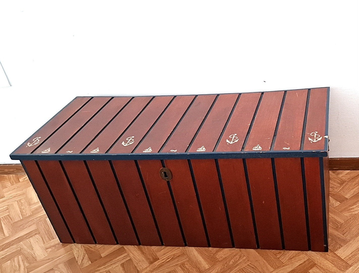 Grand coffre de rangement en bois style marin – 120 cm, Enlèvement ou Envoi