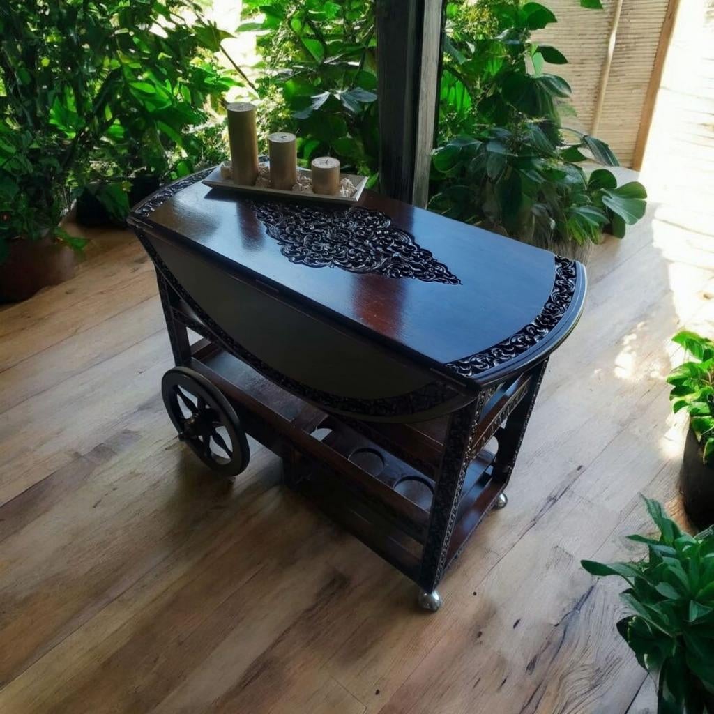 Vintage mahonie theewagen (1960–1980)
Elegante houten theewa, Ophalen