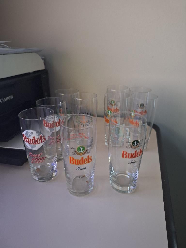 11 glazen budels bier, Verzamelen, Biermerken, Ophalen of Verzenden, Zo goed als nieuw, Glas of Glazen