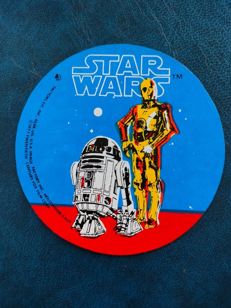 vintage sticker Star Wars met R2-D2 en C-3PO (1977), Verzamelen, Ophalen of Verzenden, Nieuw, Overige typen