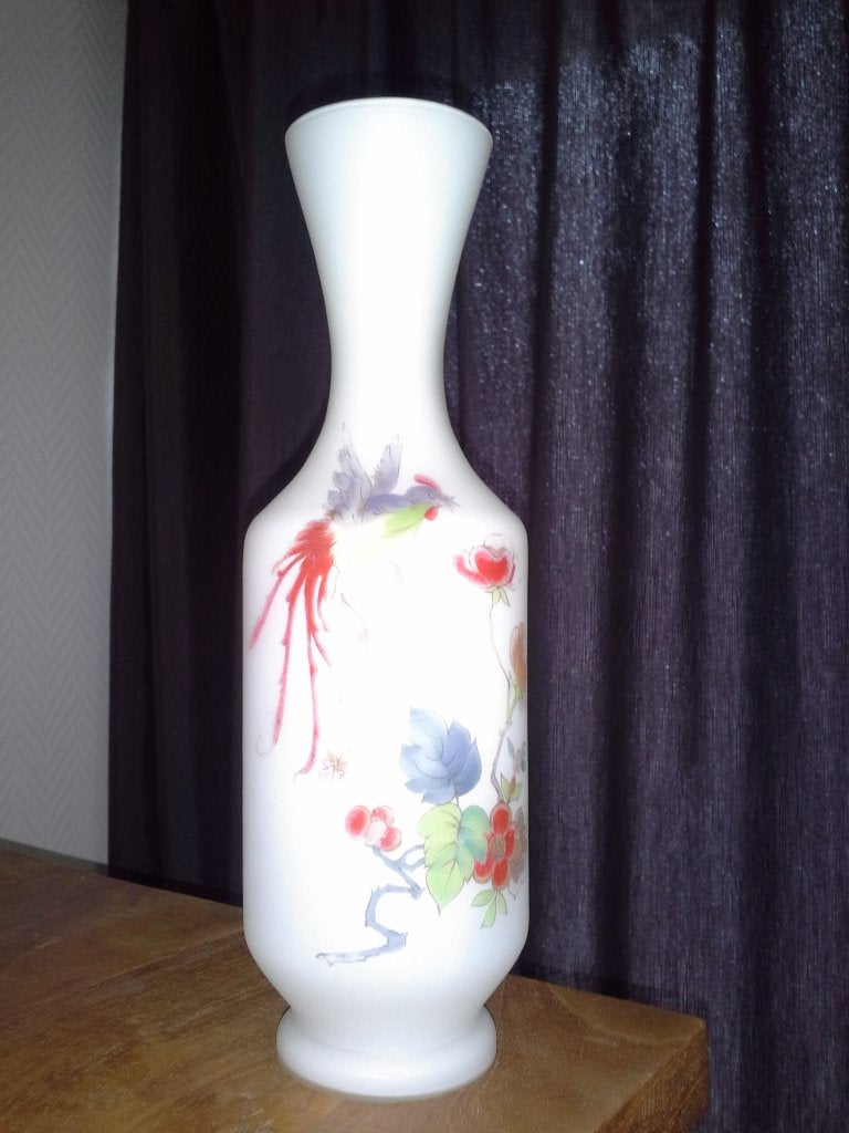 Vaas Bristol 'satijn' glas, japonisme., Ophalen of Verzenden