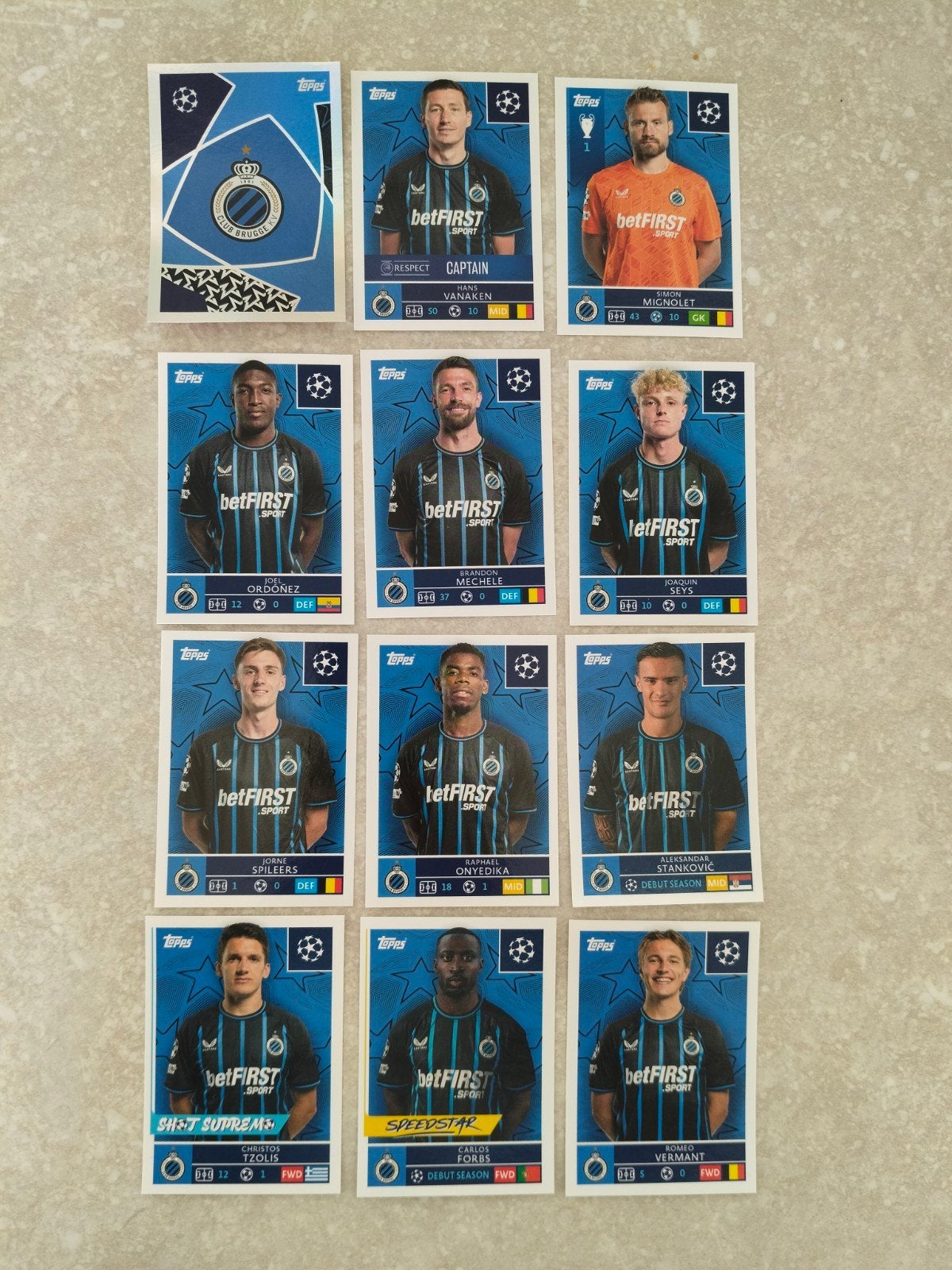 12 topps Champions League stickers Club Brugge 2025/2026, Enlèvement ou Envoi