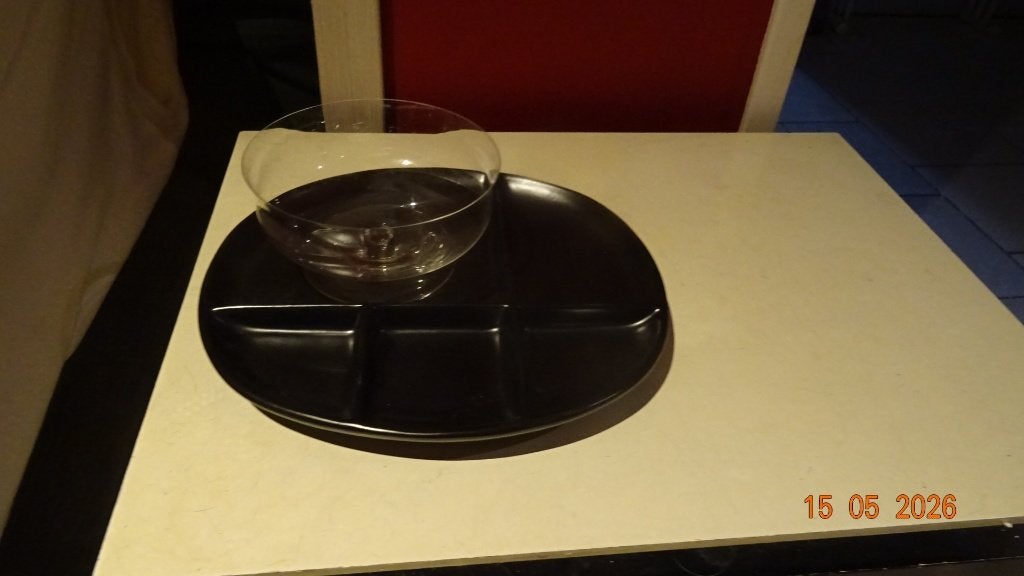 Fondue borden met glazen schoteltje, Maison & Meubles, Cuisine | Vaisselle, Assiettes(s), Poterie, Comme neuf, Enlèvement