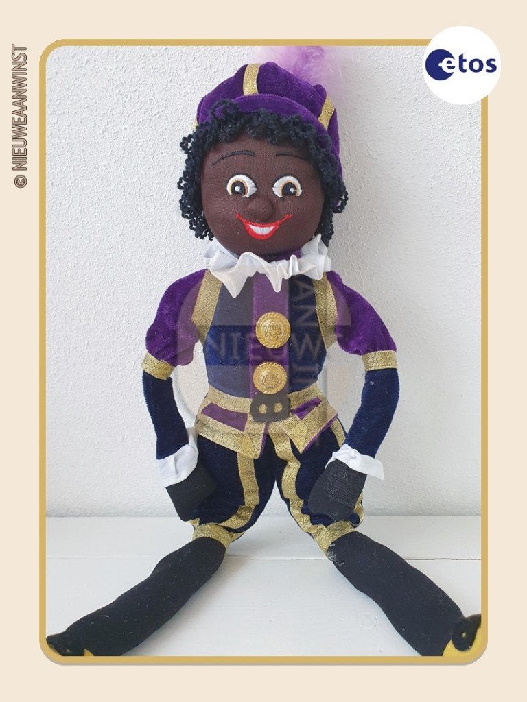 Nostalgische Etos etalage Piet pop - paars/blauw - 45cm, Verzenden, Zo goed als nieuw