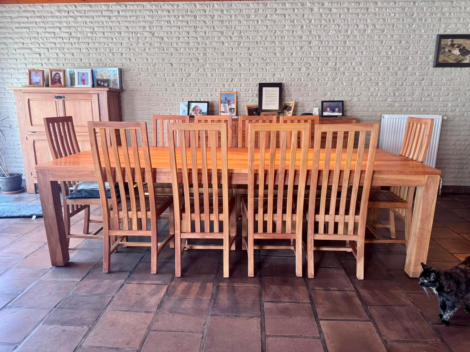 Zeer degelijk eetkamertafel met 10 stoelen, Huis en Inrichting, Tafels | Eettafels, Ophalen, Zo goed als nieuw