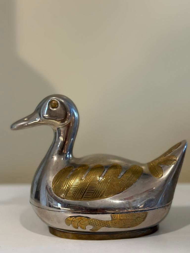 Vintage eend opbergdoos verzilverd, Antiek en Kunst, Ophalen of Verzenden