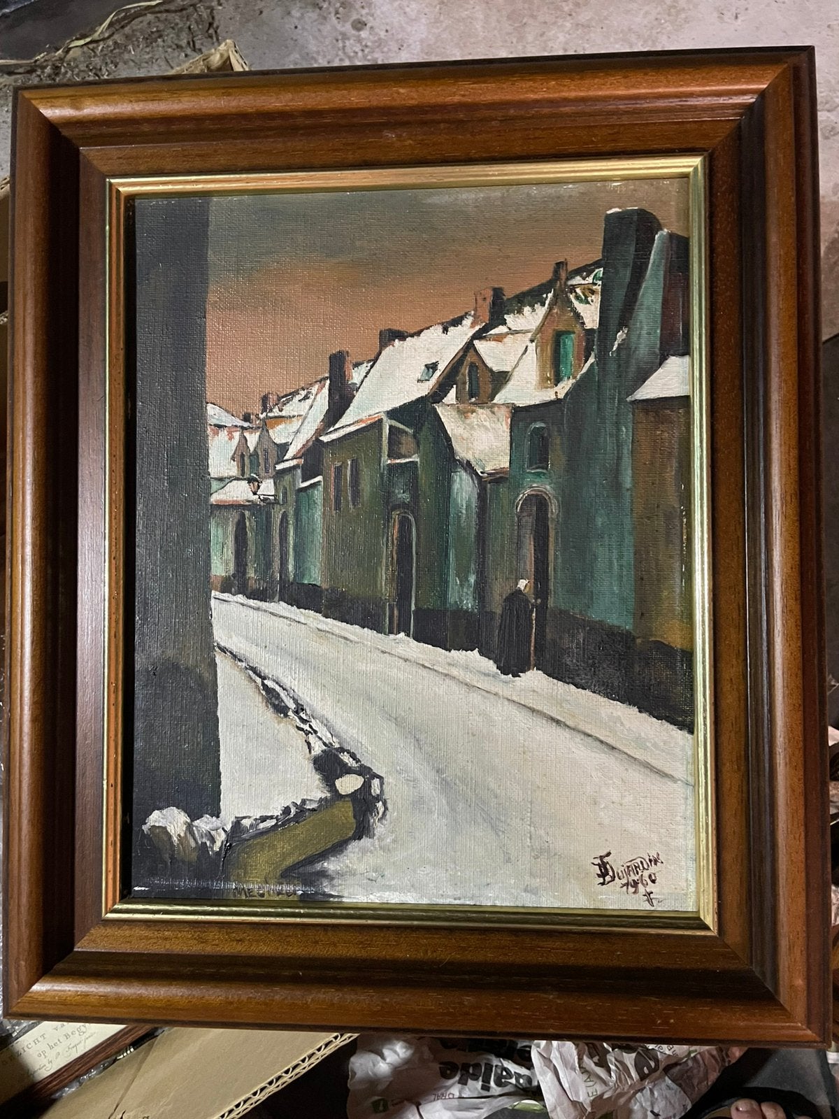 Olieverfschilderij van René Marie Dujardin, Antiquités & Art, Enlèvement ou Envoi, Encadré, Peinture à l'huile, Paysage urbain / rural