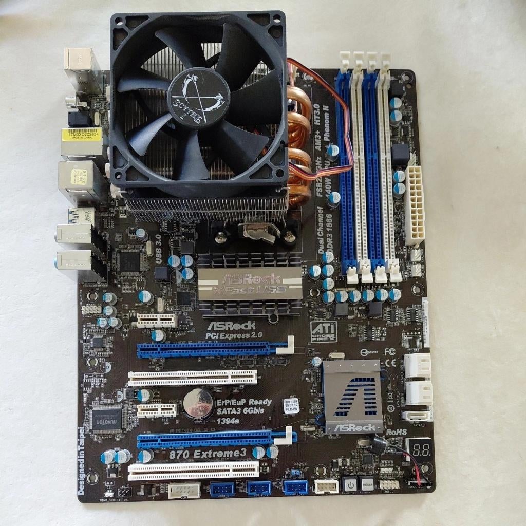 ASRock 870 Extreme3 moederbord met Scythe processorkoeler, Informatique & Logiciels, Cartes mères, Enlèvement ou Envoi, DDR3, Socket AM3