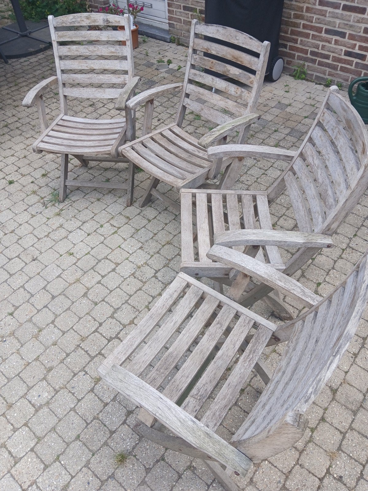 4 hardhouten klapstoelen, Jardin & Terrasse, Chaises de jardin, Enlèvement, Utilisé, Bois, Pliant