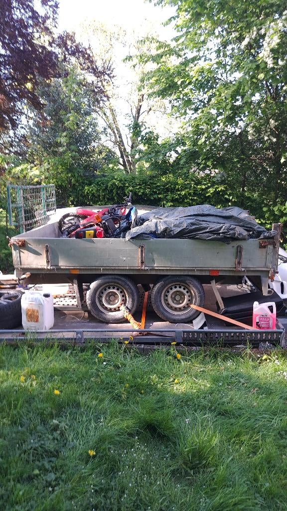 Vend remorque basculante doubble essieux freinée 2000kg, Enlèvement, Utilisé
