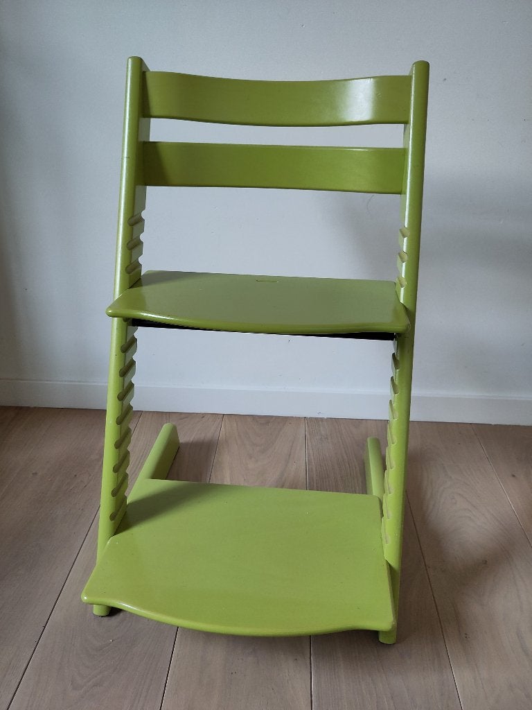 Stokke tripp trapp meegroei kinderstoel groen gelakt, Ophalen, Gebruikt, Meegroeistoel, Aanschuifbaar