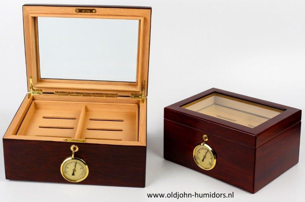 HUMIDOR BUBINGA FINEER GLASS TOP 100 SIGAREN MERK ANGELO h17, Envoi, Neuf, Boite à tabac ou Emballage
