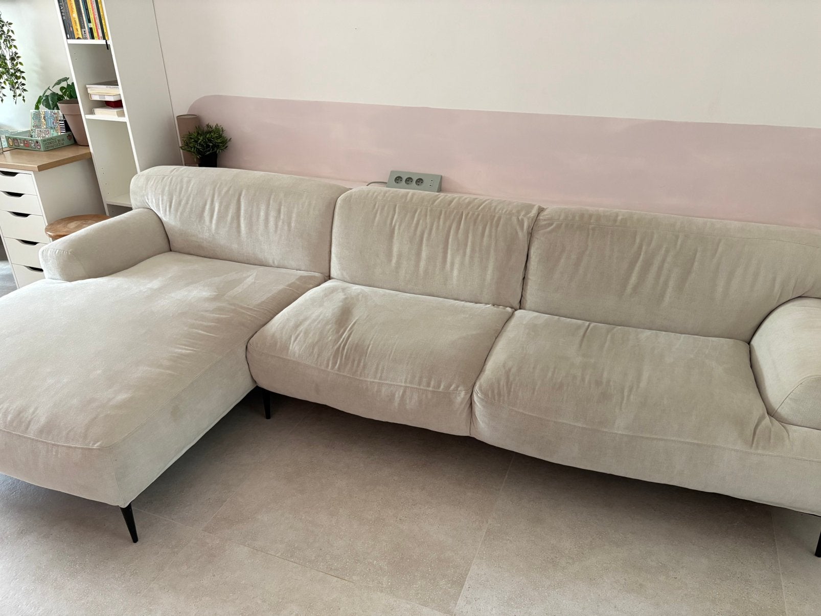 Beige hoekzetel, Huis en Inrichting, Ophalen, Gebruikt, Stof