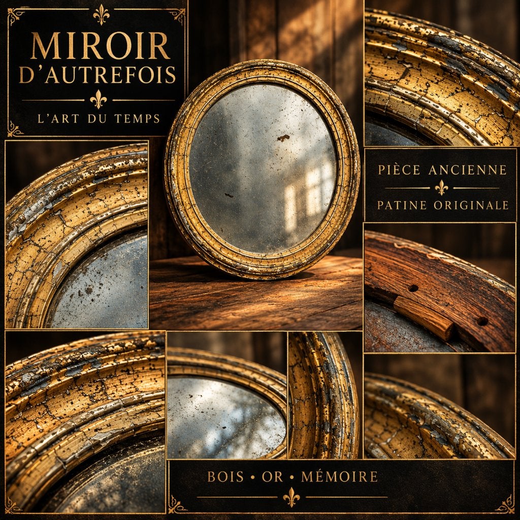 Miroir Ancien Ovale Doré Style Louis XVI Fin XIXe unique, Enlèvement, Ovale, 50 à 100 cm, Moins de 100 cm