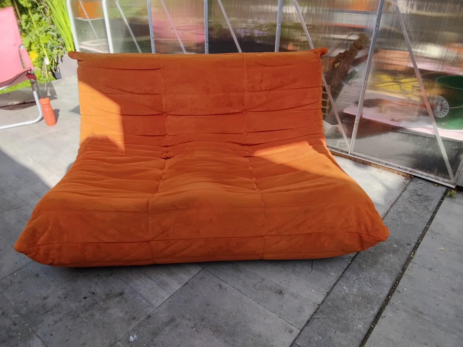 Vintage togo stijl zetel 2-zit, velvet donker oranje, Ophalen, Gebruikt, Vintage, Tweepersoons