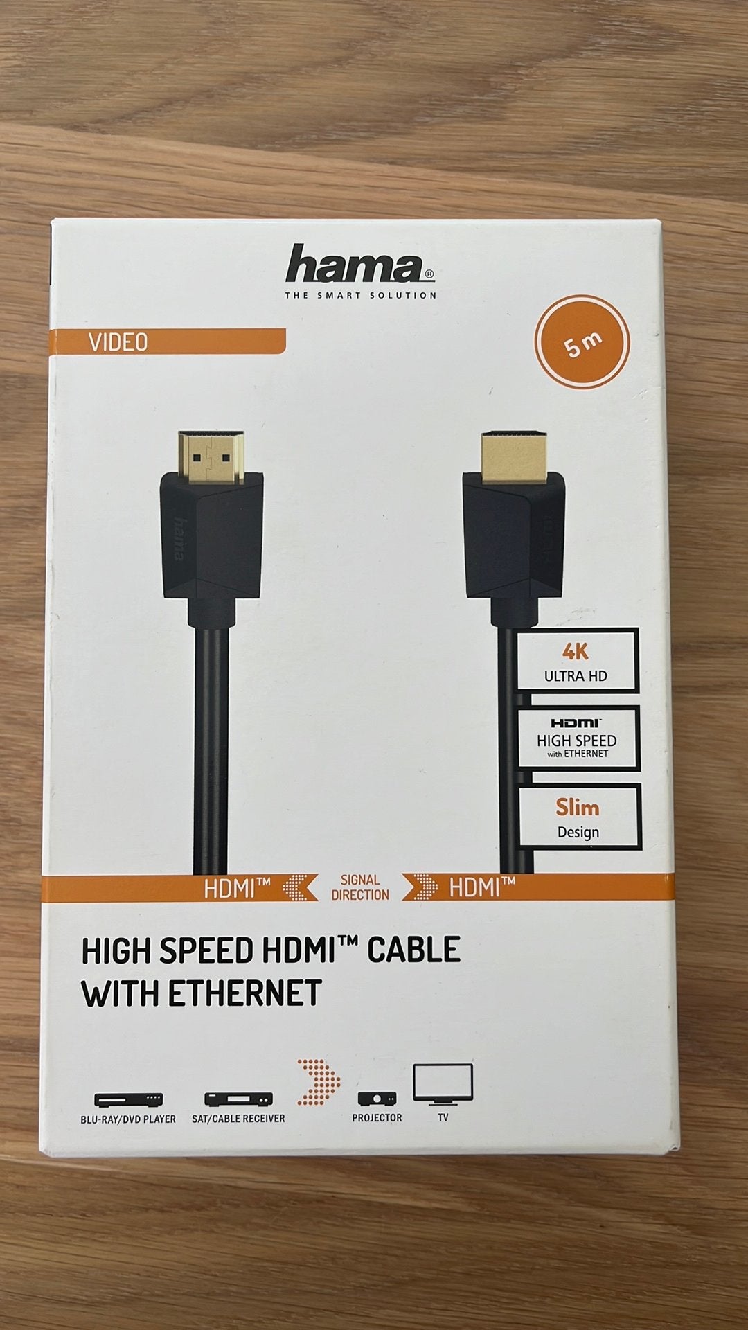 HAMA HDMI-kabel High-Speed Ethernet 4k 5 m Zwart, Audio, Tv en Foto, Audiokabels en Televisiekabels, Ophalen, Nieuw, HDMI-kabel
