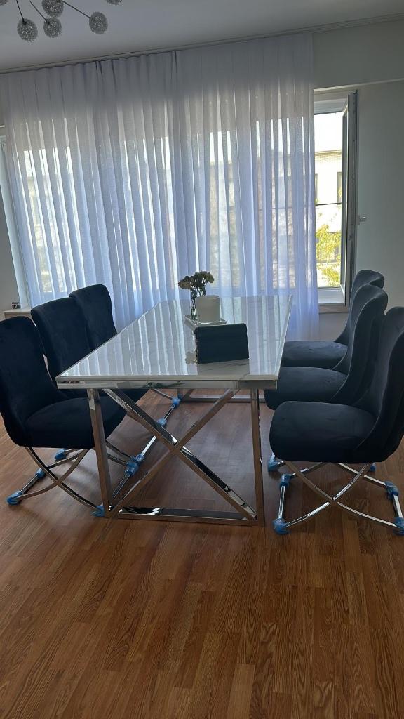 Table et chaises en marbre, Neuf, 100 à 150 cm, Marmer, Cinq personnes ou plus
