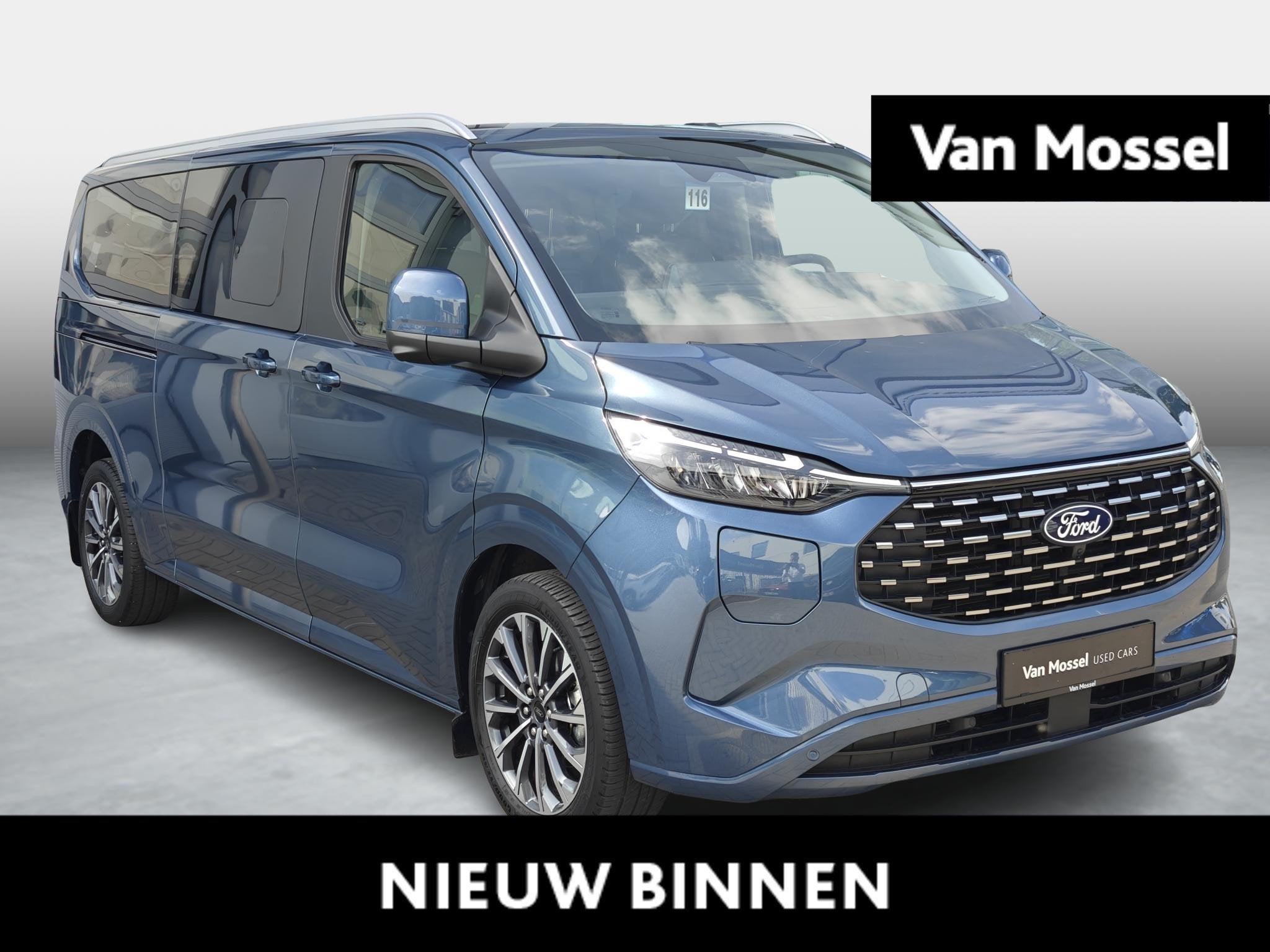 Ford Tourneo Custom PHEV Titanium X|Pano|Trekhaak|AGR seat|F, Auto's, Gebruikt, Overige modellen, 4 cilinders, Blauw