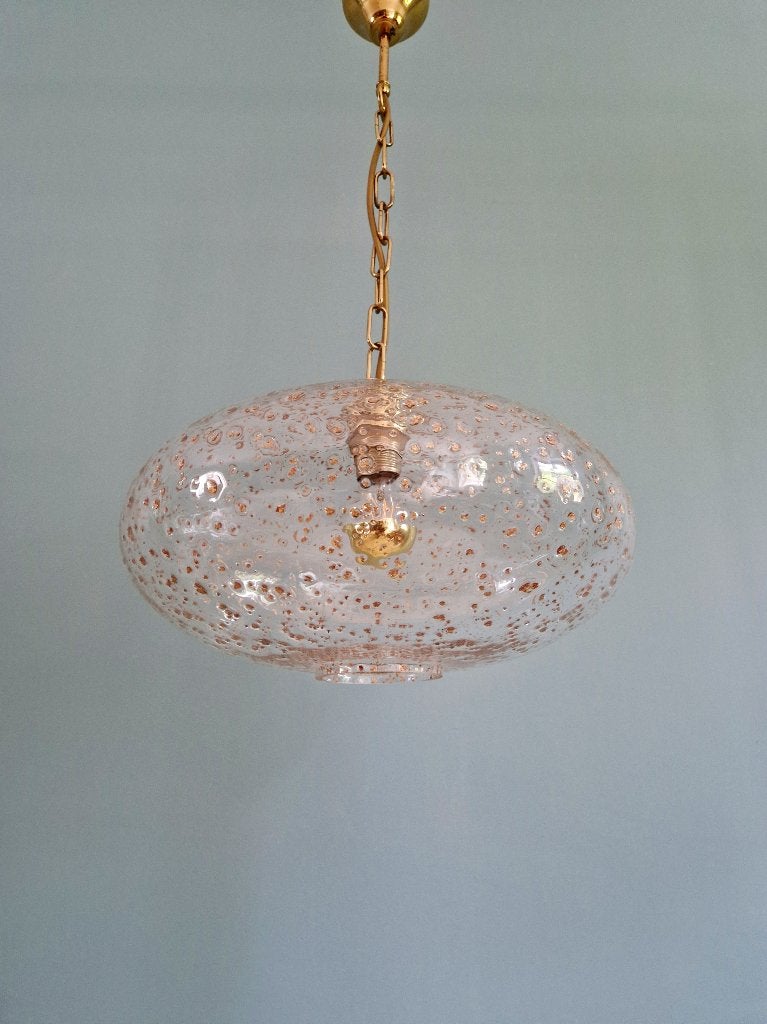 Grote vintage glazen hanglamp, gouden insluitsels, 1970, Antiek en Kunst, Ophalen of Verzenden