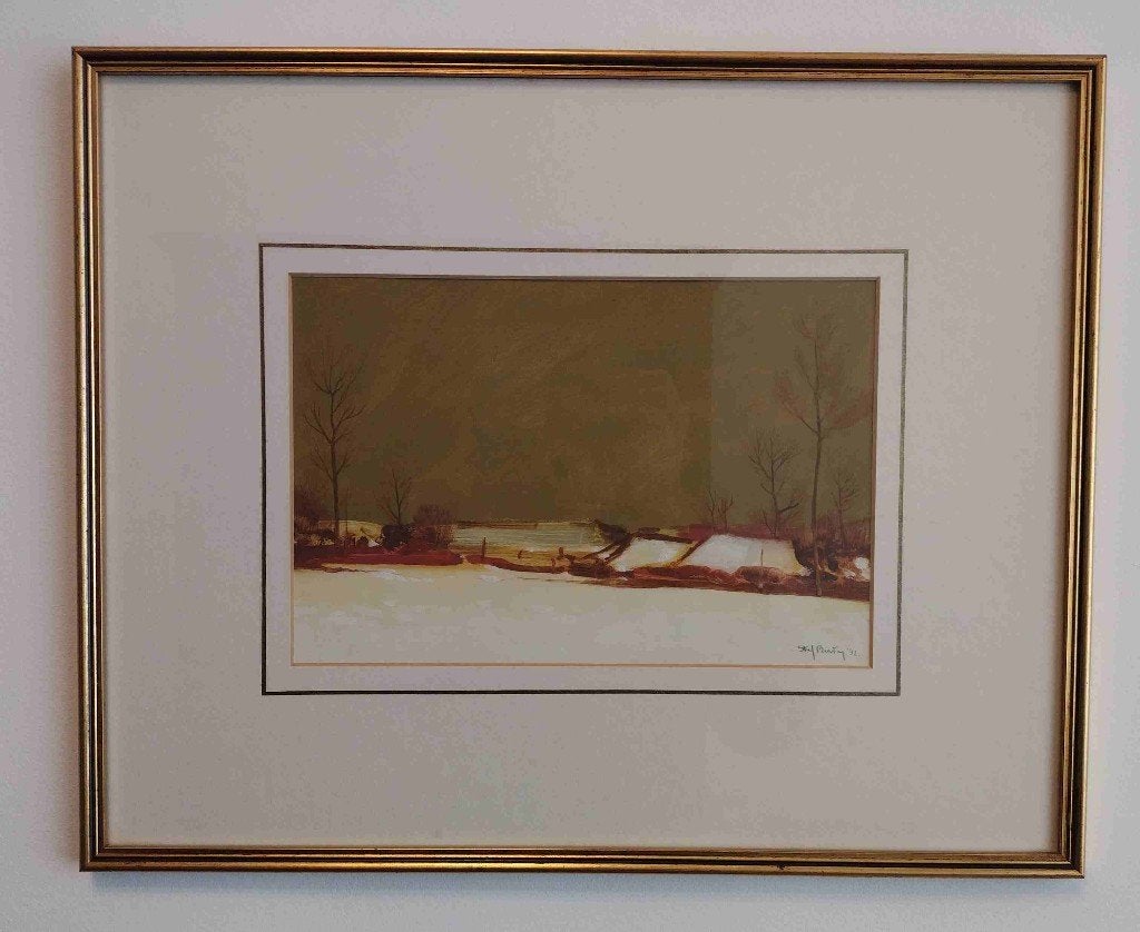 Staf Beerten - Winterlandschap, Antiquités & Art, Art | Peinture | Classique, Encadré, Aquarelle, Paysage, Enlèvement