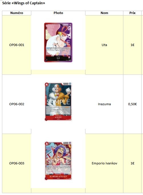 Cartes japonaises One Piece – OP06 – Wings of Captain, Enlèvement, Comme neuf