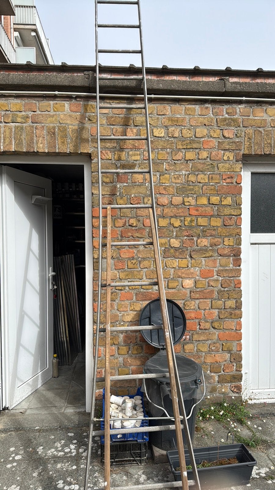 14 treden met houten verlengstuk, Doe-het-zelf en Bouw, Ladders en Trappen, Ophalen, Gebruikt, Ladder