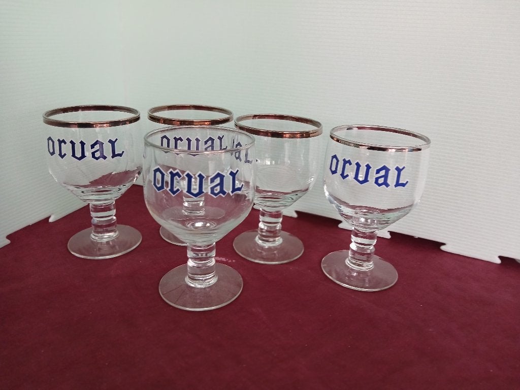 Cinq verres BENJAMIN ORVAL en bon état, Collections, Marques de bière, Comme neuf, Verre ou Verres, Enlèvement ou Envoi